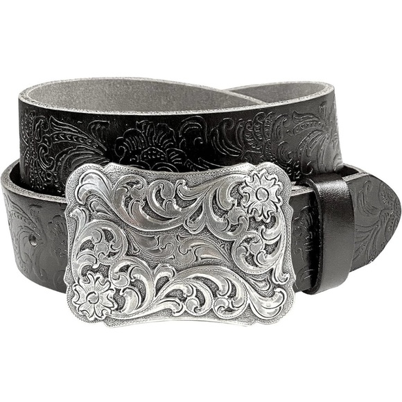🚫SOLD🚫 🆕 NWOT Belts.com Western Belt with Floral Engraved Buckle - Waist Size 30 - Picture 1 of 6
